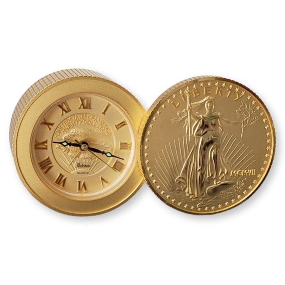 BULOVA Walking Liberty Gold Coin Desk Alarm Clock 
Americana Collection B0675